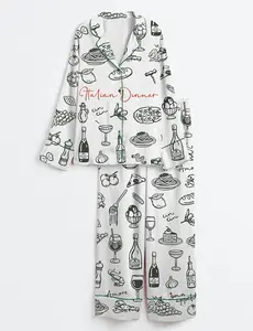 Women’s Italian Dinner Short Sleeve Silky Satin Pajama Set