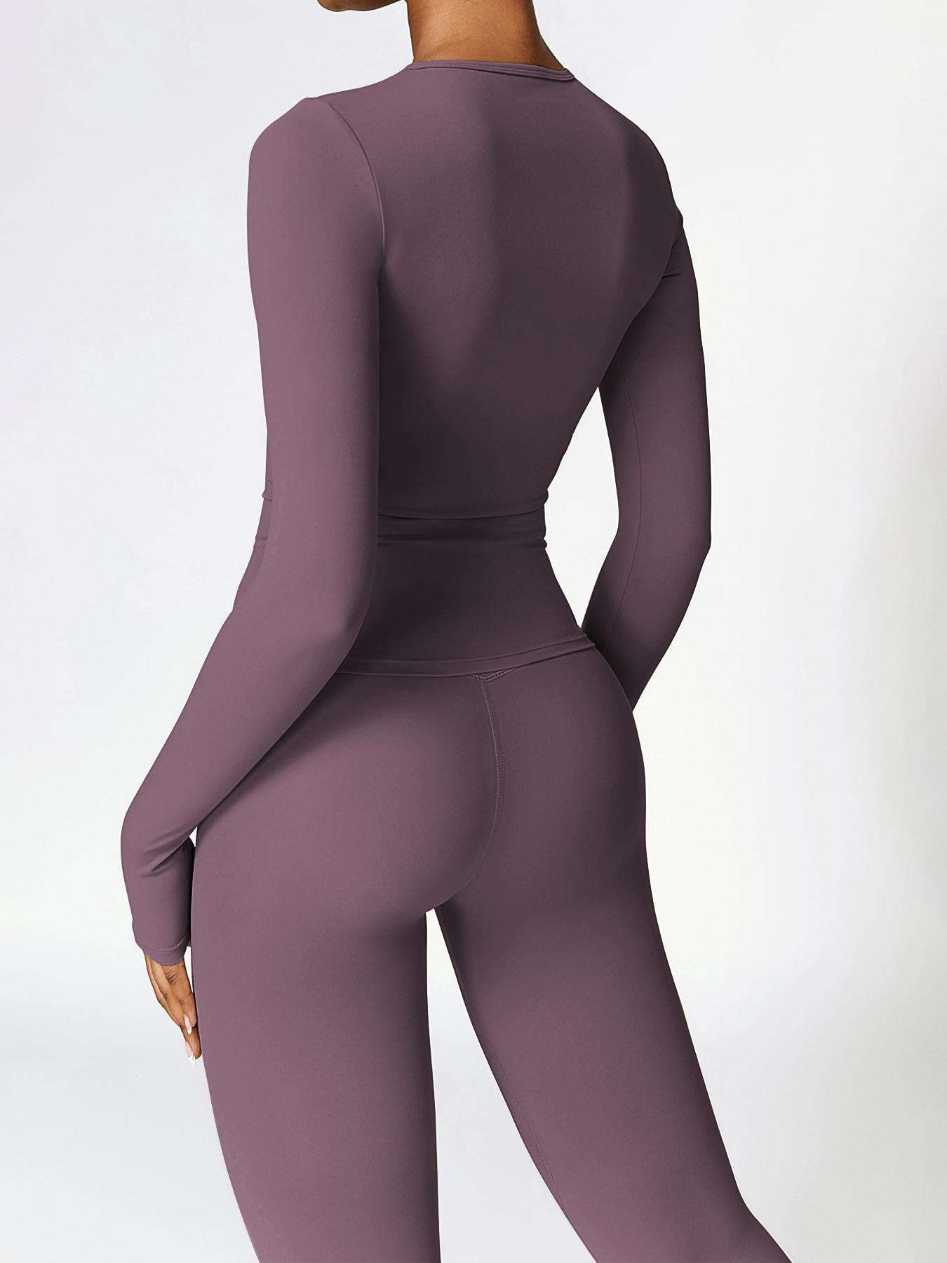 2pcs Set Women'S Long Sleeves Solid Crop High Waist Biker Pants Tracksuit Set Streetwear Tracksuit Sporty Breathable Comfy Outfits for Gym Workout Running Ladies Sportswear for Fall Minimalistic Outfit Cute Going Out Tops