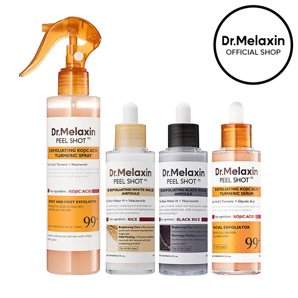 [Dr.Melaxin Official] Peel Shot Glow Rice Ampoule Duo Kojic Acid Turmeric Serum Keratin Care Pore Clearing Anti aging Skin Repair Exfoliating Formula for Radiant Skin
