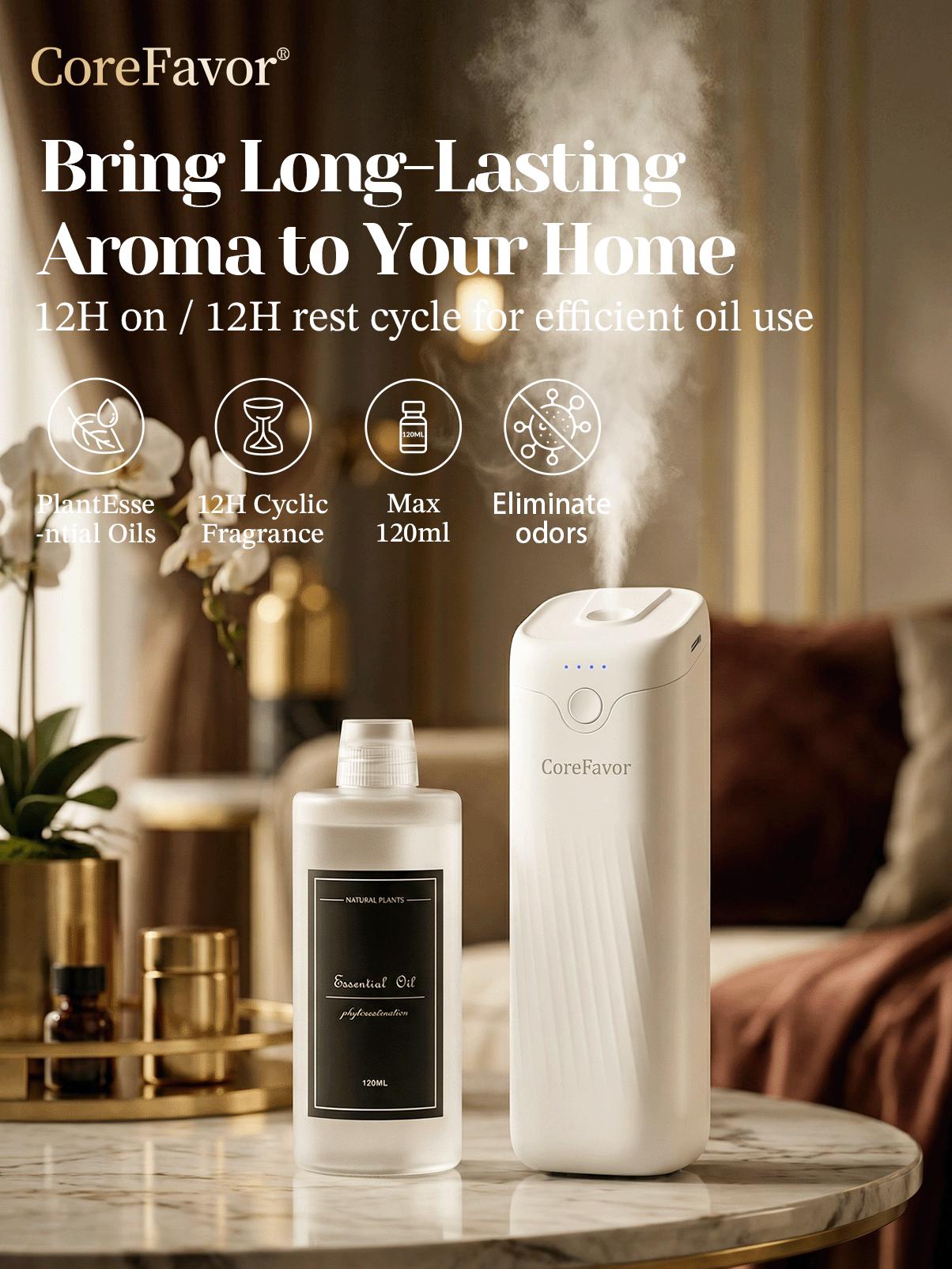 CoreFavor Waterless Essential Oil Diffuser with 120ml Oil, Portable Battery-Operated Cold Air Aroma Scent Machine, 4 Adjustable Intensity Levels, Quiet Diffuser for Bedroom, Office, Bathroom&Car CoreFavor Waterless Essential Oil Diffuser with 120ml Oil, Portable Battery-Operated Cold Air Aroma Scent Machine, 4 Adjustable Intensity Levels, Quiet Diffuser for Bedroom, Office, Bathroom&Car