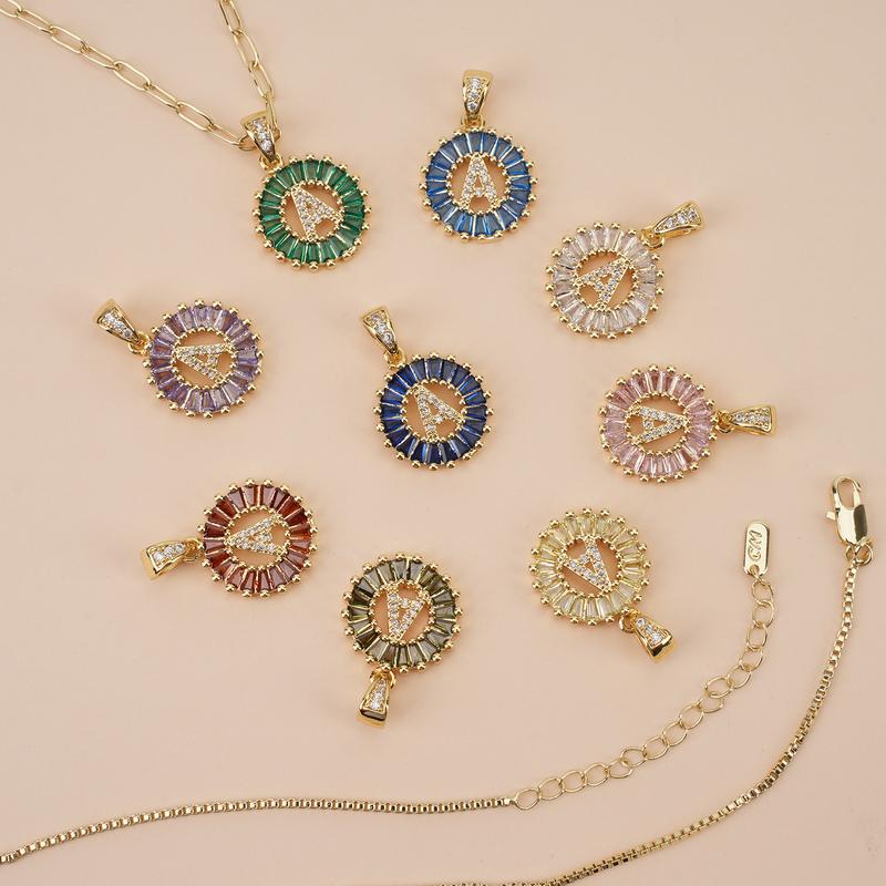 MEIITRUE Initial Letter Pendant Necklaces for Women, 14K Gold Plated Zirconia Birthstone Alphabet Necklace, 2 Chains & 1 Pendant Jewelry Set