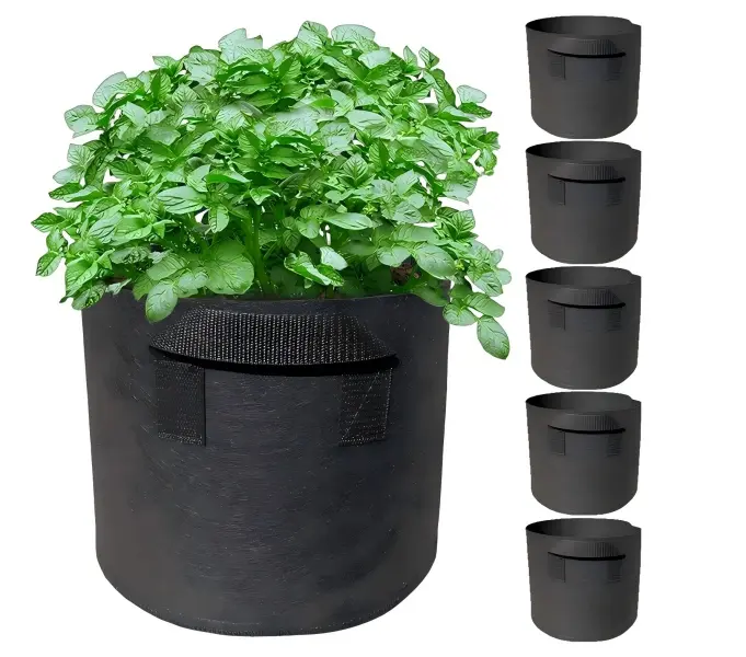 5 x 5 Gal Grow Bags with Handles, 12" Diameter x 10" Height 220 GSM Heavy-Duty Nonwoven Aeration Fabric Pots, Foldable All-Season Patio Decor Balcony Planters for Vegetables, Flowers, Gardening