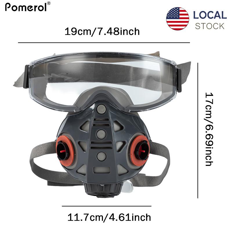 Dust-Proof Integrated Respirator & Half Face Mask Reusable with Safety Goggles , 15-in-1/11-in-1 Dual Filter Cartridge (Anti-Dust/Chemical/Pesticide) | For Spray Painting, Cutting,Carpentry, Anti-Chemical,Grinding,DIY Security Protection