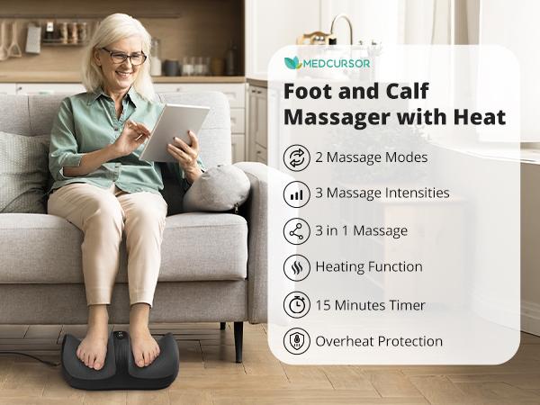 Medcursor Shiatsu Foot Massager with Heat Kneading Massage Machine for Muscle Relaxation Comfort Portable Easy Use Relaxing with Roller Heating and Intensity Modes