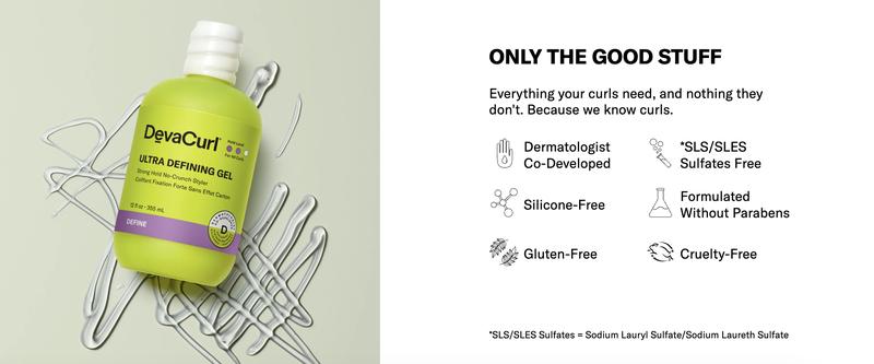 DevaCurl Ultra Defining Gel Strong Hold Non-Crunch Styler for Medium to Coarse Waves, Curls, and Coils | Non-Flaking Formula | Non-Sticky