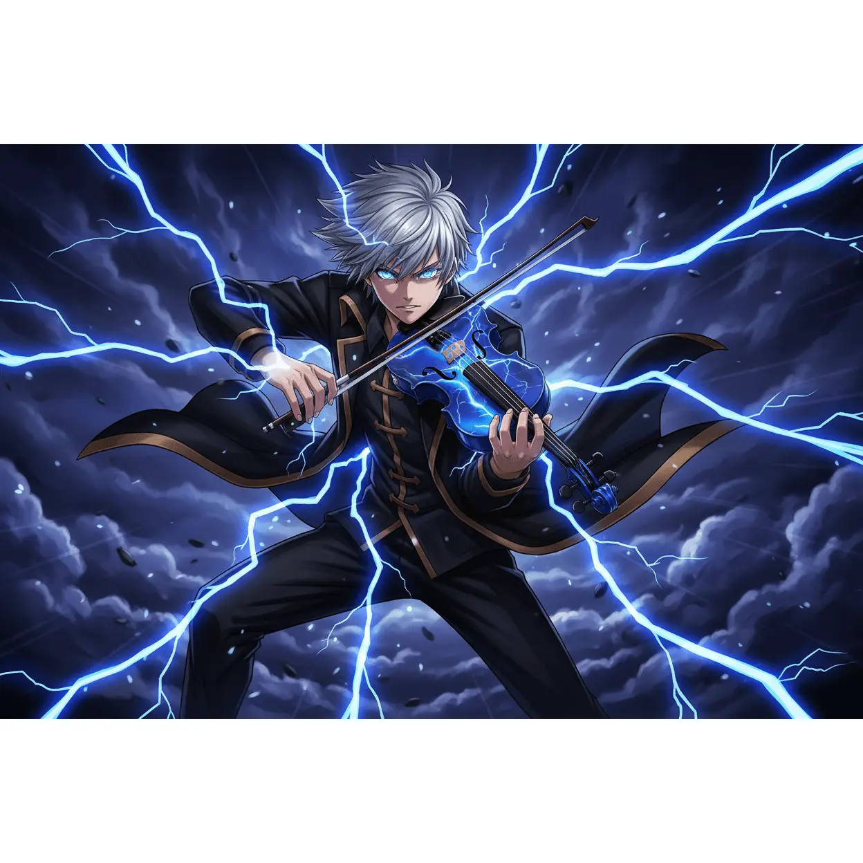 Electric Blue Lightning Violin | Electric-Acoustic with Machine Head Pegs & Carbon Bow