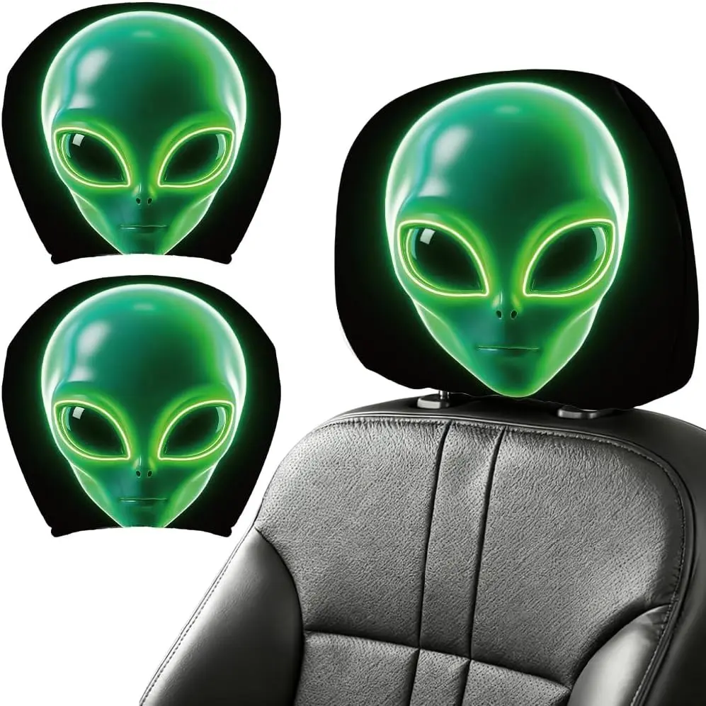 (1pc) Alien Car Headrest Cover – Universal Elastic UFO & Green Alien Head Rest Protector, Washable Car Seat Headrest Cover for Cars, SUVs & Trucks, Funny Sci-Fi Auto Interior Decor Gift
