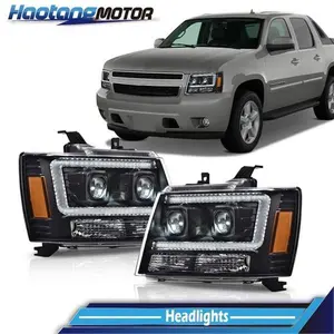 CROSSDESIGN FIT FOR 2007-2014 CHEVY TAHOE SUBURBAN AVALANCHE BLACK LED DRL HEADLIGHT LAMPS