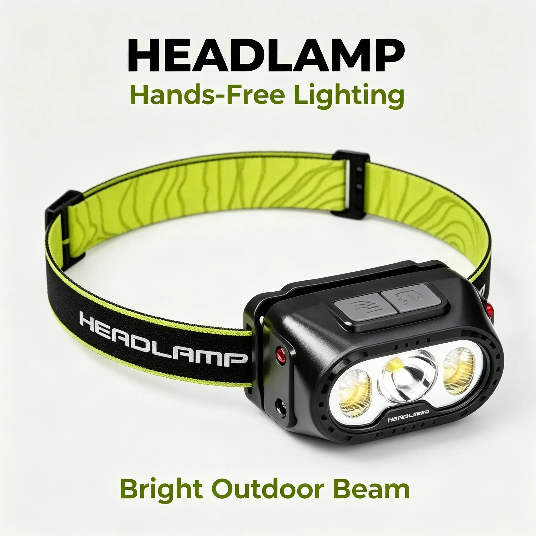 High Bright Rechargeable Waterproof Triple-LED Outdoor Headlamp - Adjustable Light Modes, Angle-Adjustable Lamp Head, Lightweight Plastic Design, Flashlight Function, Headband, Helmet Mount for Hiking, Construction Workers, Comfortable All-Day Wear