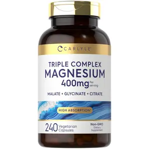 Carlyle Triple Magnesium Complex | 400 mg | 240 Capsules | Magnesium Malate, Glycinate & Citrate | Vegetarian, Non-GMO, and Gluten Free Supplement Carlyle Triple Magnesium Complex | 400 mg | 240 Capsules | Magnesium Malate, Glycinate & Citrate | Vegetarian, Non-GMO, and Gluten Free Supplement