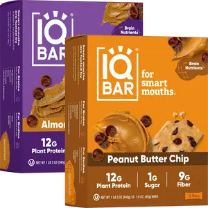 IQBAR Almond Butter Chip & Peanut Butter Chip - 24 Bars - 12g Plant Protein Crunchy Snack with Brain Nutrients IQBAR Almond Butter Chip & Peanut Butter Chip - 24 Bars - 12g Plant Protein Crunchy Snack with Brain Nutrients