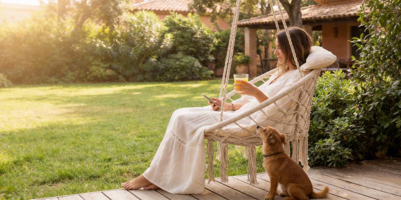 Macrame Single Hammock Hanging Chair with Oversized Padded Cushion, Indoor＆Outdoor, Hammock Swing Chair