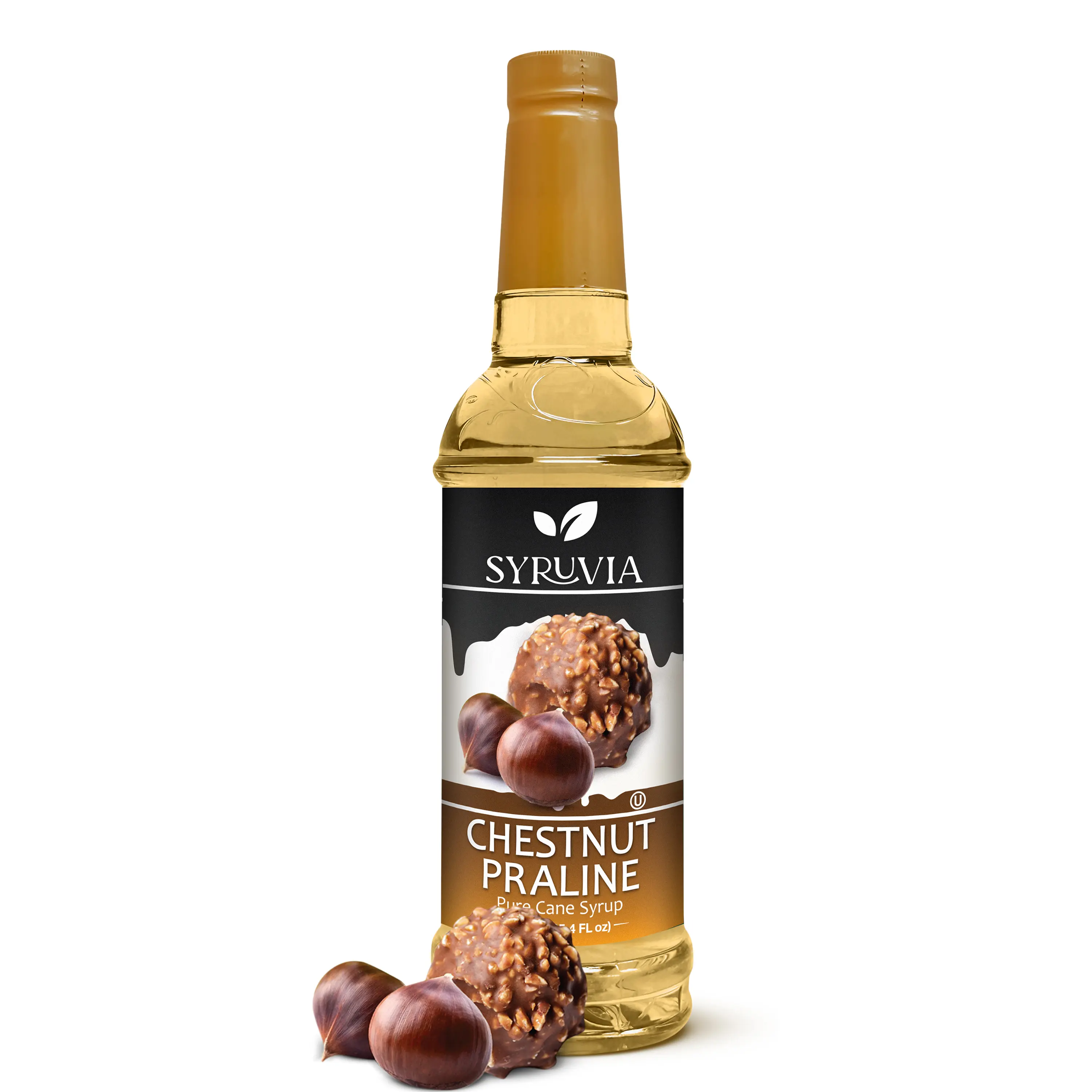 Syruvia Chestnut Praline Coffee Syrup - 25.4 fl oz Natural Rich Sugar Sweet Premium Kosher Gluten-Free Beverage Flavoring for Drinks, Shakes, Desserts