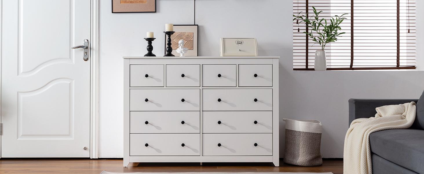 Raybee Furniture 5/6/10 Wood Drawers Dresser, Smooth Metal Rail & Chests of Drawers for Hallway & Bedroom Storage Organizer