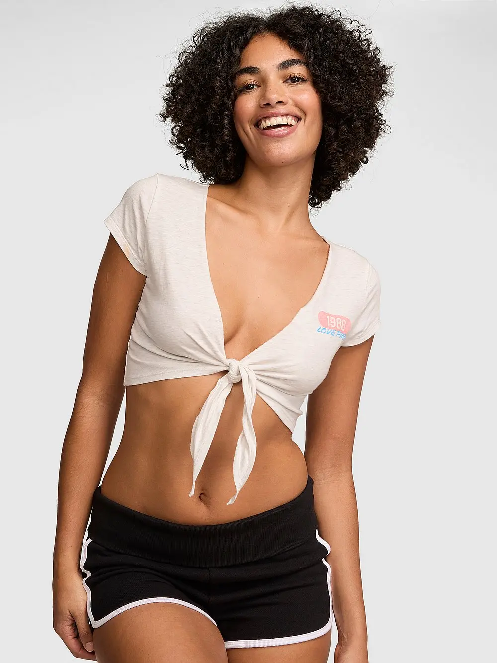 PINK Campus Cotton™ Front-Tie Cropped Top