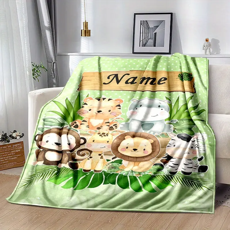 Customized Animal Chunky Knit Blanket with Personalized Name - Polyester, Lightweight, Travel-Friendly, All Seasons, Machine Wash - Bedroom Sofa Home Decor, Festive Supplies, Birthday Gift Ideas