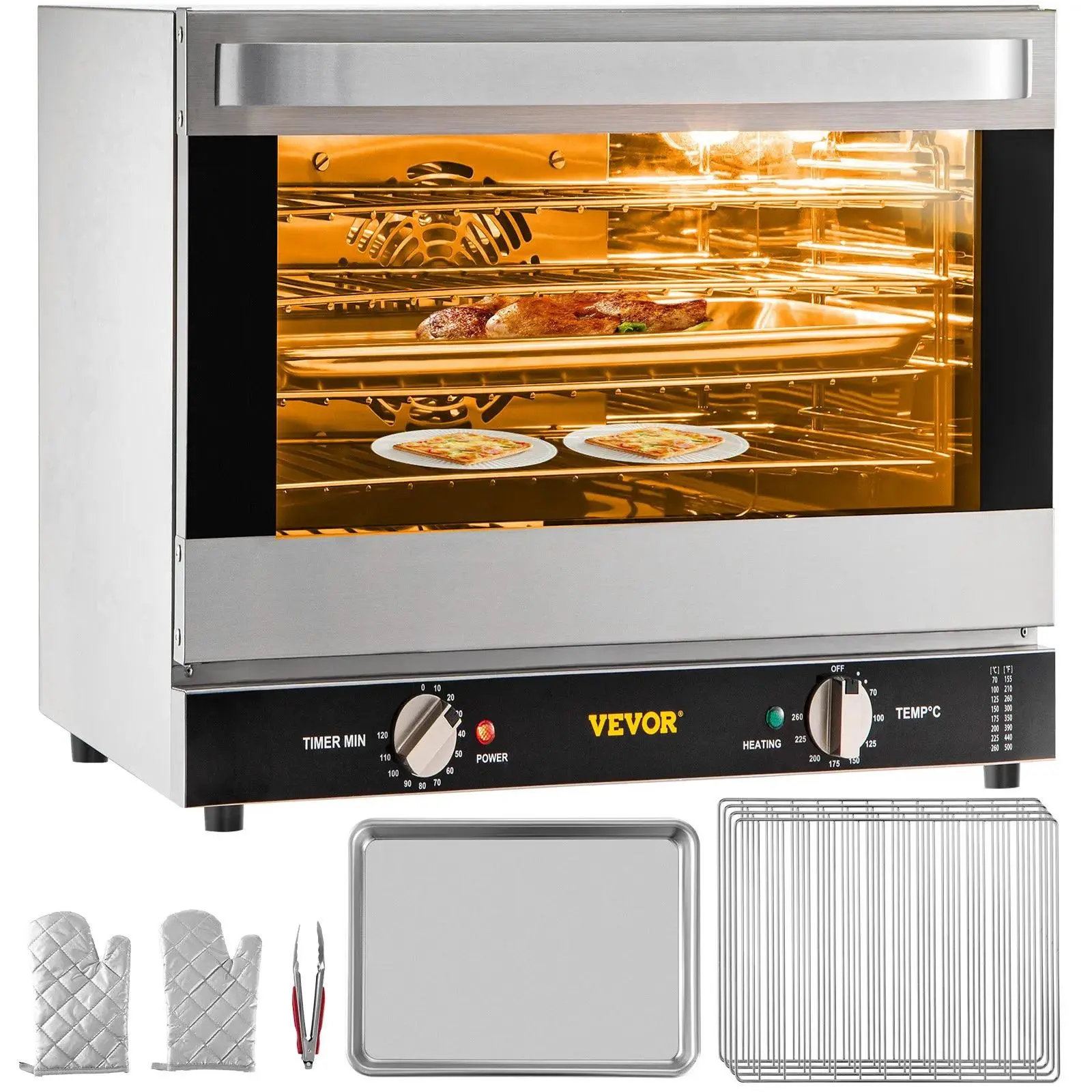 【Summerfinds】VEVOR Commercial Convection Oven,  , 66L/60Qt, Half-Size Conventional Oven Countertop, 1800W 4-Tier Toaster with Front Glass Door, Electric Baking Oven with Trays Wire Racks Clip Gloves, 120V, ETL Listed