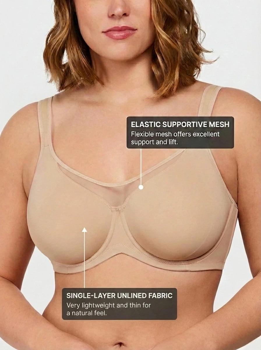 HSIA Cardi Comfort Bra Plus Size Underwire Non-padded Smoothing Wide Strap Full Coverage The Security-Blanket Bra for Big Busted Women Unlined Minimizer T-shirt Bra SpringStatements