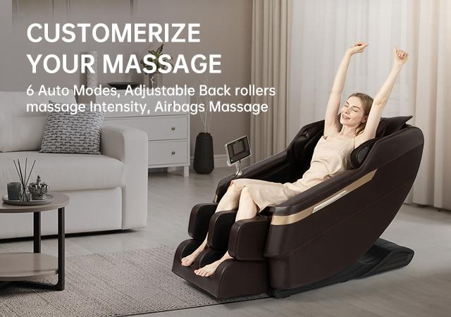 Real Relax 2024 massage chair full body zero gravity mode comfort relaxation foot massage Bluetooth LCD lumbar heater Brown massage recliner