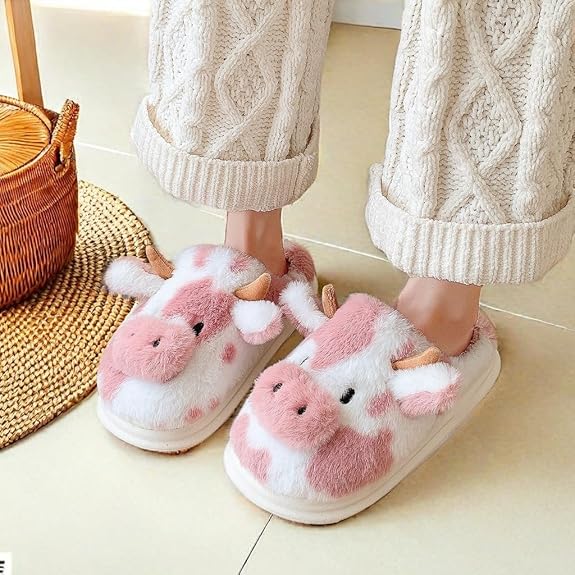 Women's Cotton Slippers Cozy & Warm Closed Toe Non Slip Shoes,Winter Indoor Bedroom Slippers Cute Cartoon Furry Cotton Slippers