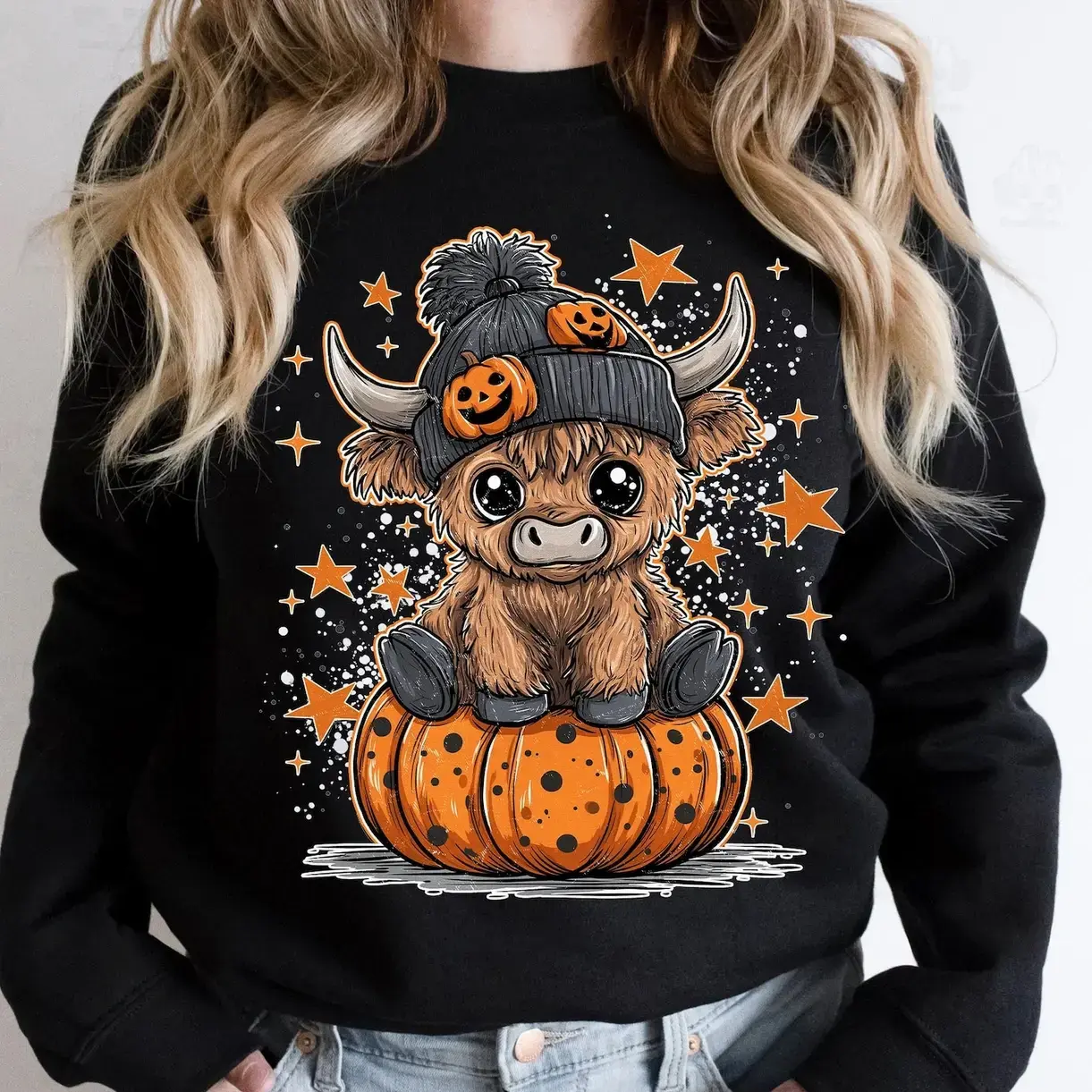 Funny Highland Cow Halloween Sweatshirt , Moo I Mean Boo Fall Pullover , Cute Pumpkin Cow Trick Or Treat Crewneck , Retro Spooky Cow Sweater - HUNTWEAR SHOP