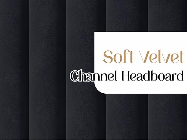 Amerlife Bed Frame 58" Tall Headboard with Channel Tufted Wingback Design, Velvet Upholstered Platform, No Box Spring Needed Luxury Furniture Home,Best Gift Ideas/Christmas Gifts