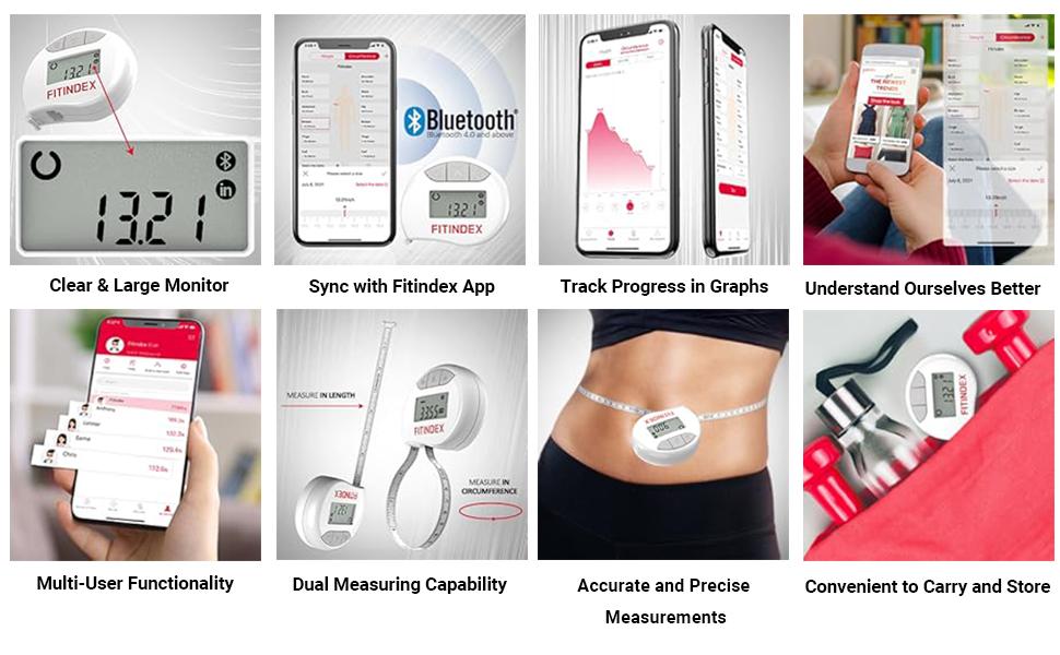 FITINDEX 2-in-1 Body Analysis Kit, Smart Bluetooth Body Scale & Tape Measure - Sync with App for Weight, BMI, Fat%, 12 Body Metrics, Muscle Gain Tracking & Health Reports, Body Composition Analysis