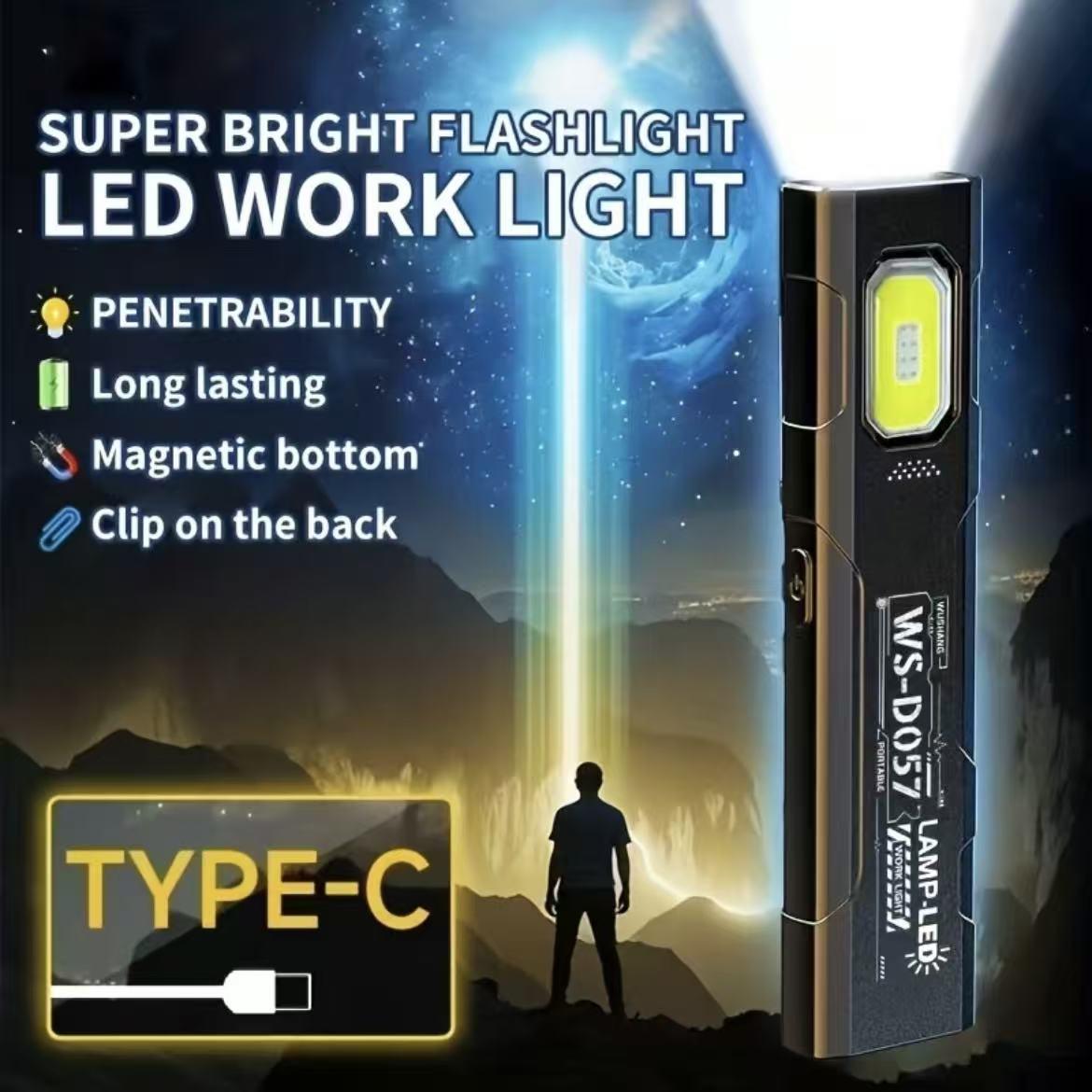 USB-C Rechargeable Flashlight, 550 Lumens Pocket-Sized LED Flashlight with 5 Modes, 400mAh Battery, EDC Flashlight for Camping, Emergency, Outdoor, Hiking