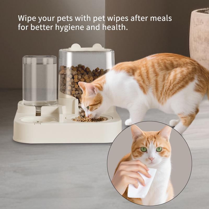 Combination large transparent feeder with pet wipes