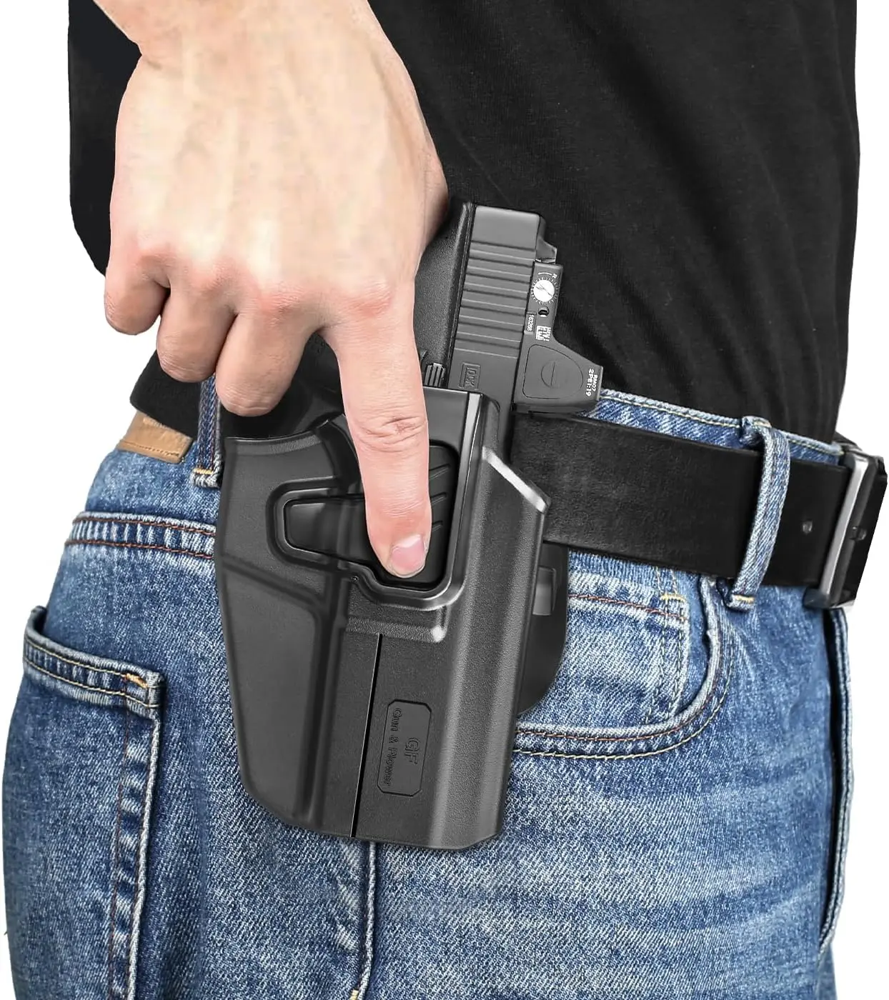 Universal OWB Holster for 300+ Models (Canik, FN, Walther, Browning, S&W, Sarsilmaz, Sig, Girsan, Stoeger, Bersa, 1911), Index Finger Release, 360° Adjustable Paddle-Belt Loop, Right/Left Hand Available