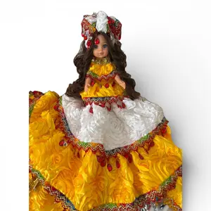 Jitana Handmade Spiritual Doll with White & Yellow Dress, Santeria Oshun Doll, Yoruba Orisha Religious Altar Decor, Botanica Spiritual Figure