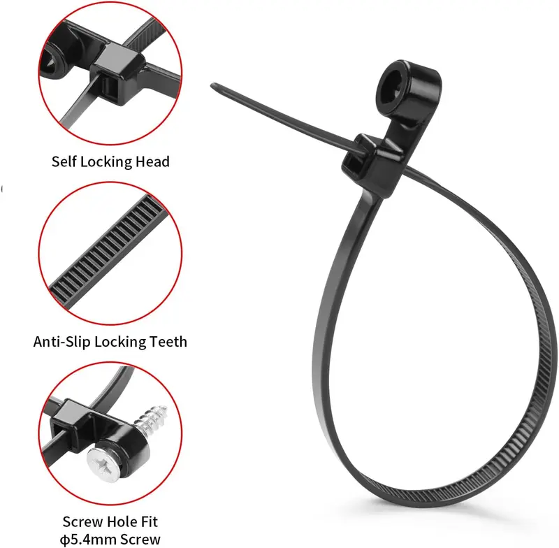 100 PCS, 8.66-Inch Nylon Cable Ties with Screw Mounting Holes, 75 lb Heavy-Duty Adjustable Zip Ties for Indoor & Outdoor Cable Management