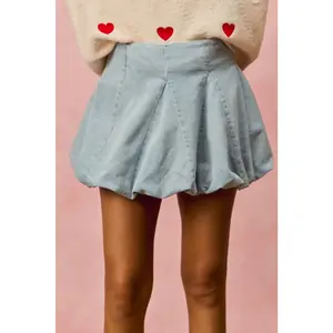 SO ME Denim Bubble Mini Skirt