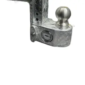 Hand Engraved Weigh Safe 6” Drop Hitch – 2.5” Receiver – Scroll Engraved Adjustable Hitch – Raw Billet Finish – Show Truck Tow Hitch