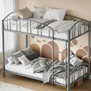 Bunk Bed Twin Over Twin with Ladder and Arched Guardrail, Heavy Duty Bunkbeds Frame with Sturdy Steel Slats Support for Kids Boys Girls, Space-Saving, No Box Spring Needed, Gray