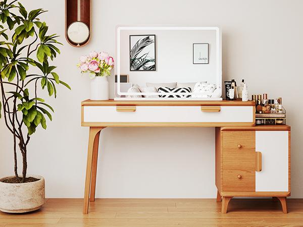 Vanity Mirror with Lights, LED Makeup Mirror with Dimmable 3 Color Modes, Touch Screen Control Vanity Based Mirror Desk Mirror Square White