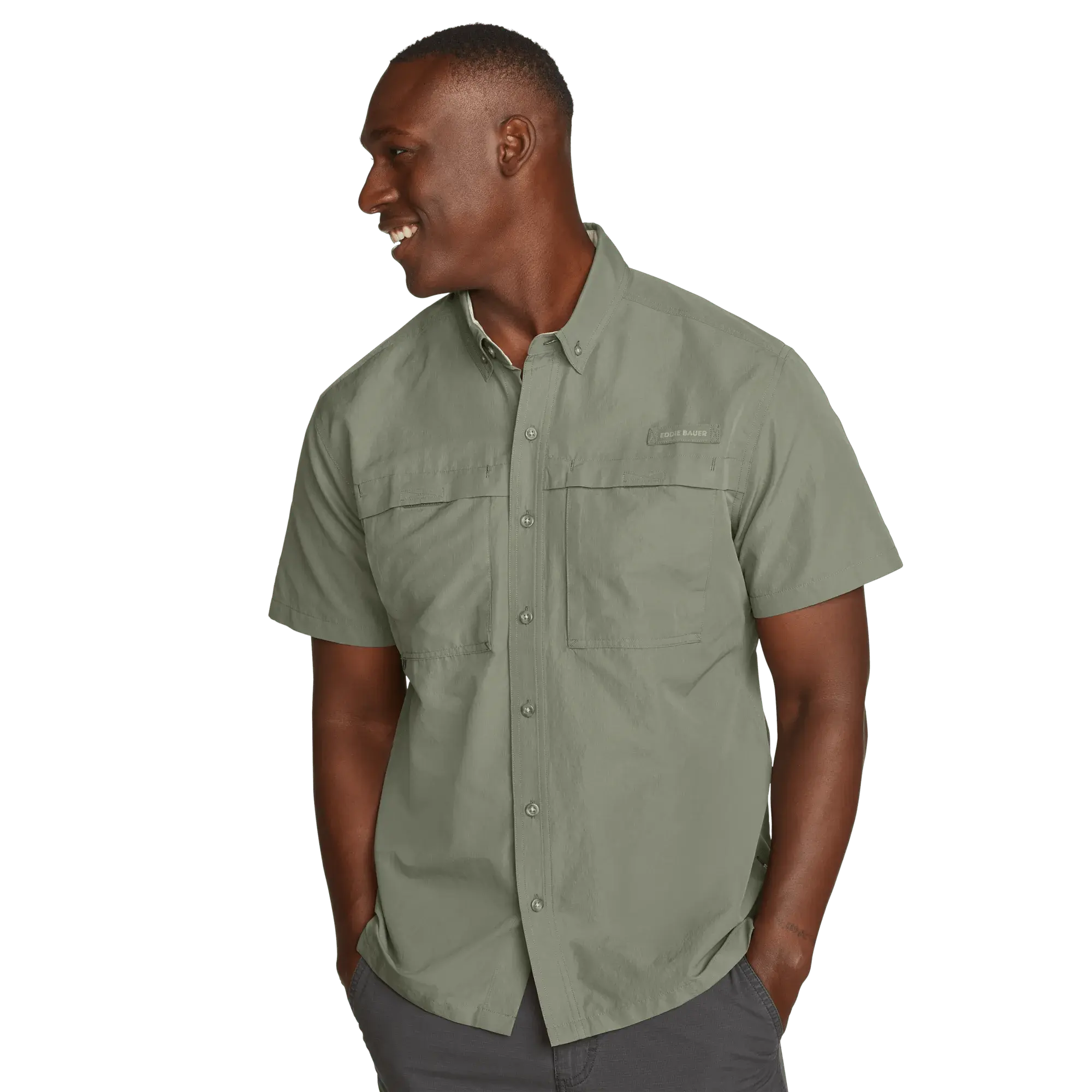Eddie Bauer Men’s Rainier Ripstop Short-Sleeve Shirt Moisture-Wicking Pocket Detail Hiking Everyday
