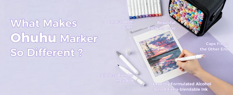 Ohuhu 104-color Alcohol Markers Brush Tip - Double Tipped Alcohol Marker for Artists Adults Coloring - Brush&Chisel/Fine - Refillable Ink - Christmas Gift