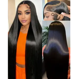 13x6 Lace Front Wigs Human Hair for Women 180 Density HD Transparent Straight Lace Front Wigs Human Hair Pre Plucked Glueless Lace Frontal Wigs Natural Black Color