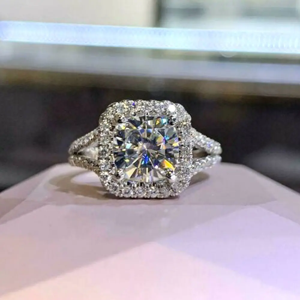 Women's Cushion Cut Halo Engagement Ring, Elegant Cubic Zirconia Pavé Band, Gemstone Style Diamond Alternative for Bridal Promise, Gemstone Style Rings, Elegant Rings