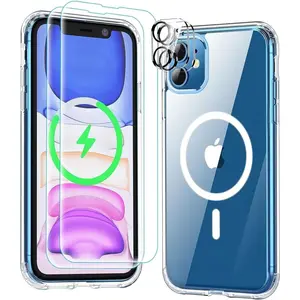 Entronix Case Magnetic Crystal Clear Case for iPhone 12 Mini with 2 Tempered and Camera Lens, Shockproof, Protective, Wireless Protection