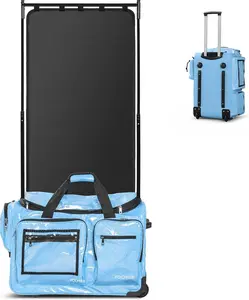 Guardix 23" Dance Bag with Garment Rack BLUE Waterproof PU Rolling Costume Luggage for Dancer Athlete Livestreamer Recitals Travel No-Shed Glitter Built-in Hanger