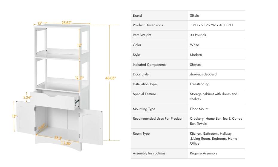 Sikaic Multifunctional Storage Cabinet with Microwave Space Drawer Kitchen Cupboard Apartment Furniture