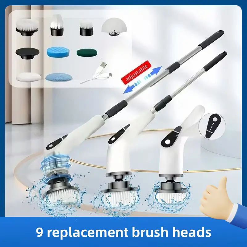 Powerful Rechargeable Scrubbing Spin Brush - Portable All-in-1 USB Rechargeable Scrubber, Handheld Cleaning Tool with 9 Replacement Brush Heads for Home, Car Deep Cleaning Powerful Cleaning Tool Power Scrubber Brushes sohochic homeessentials