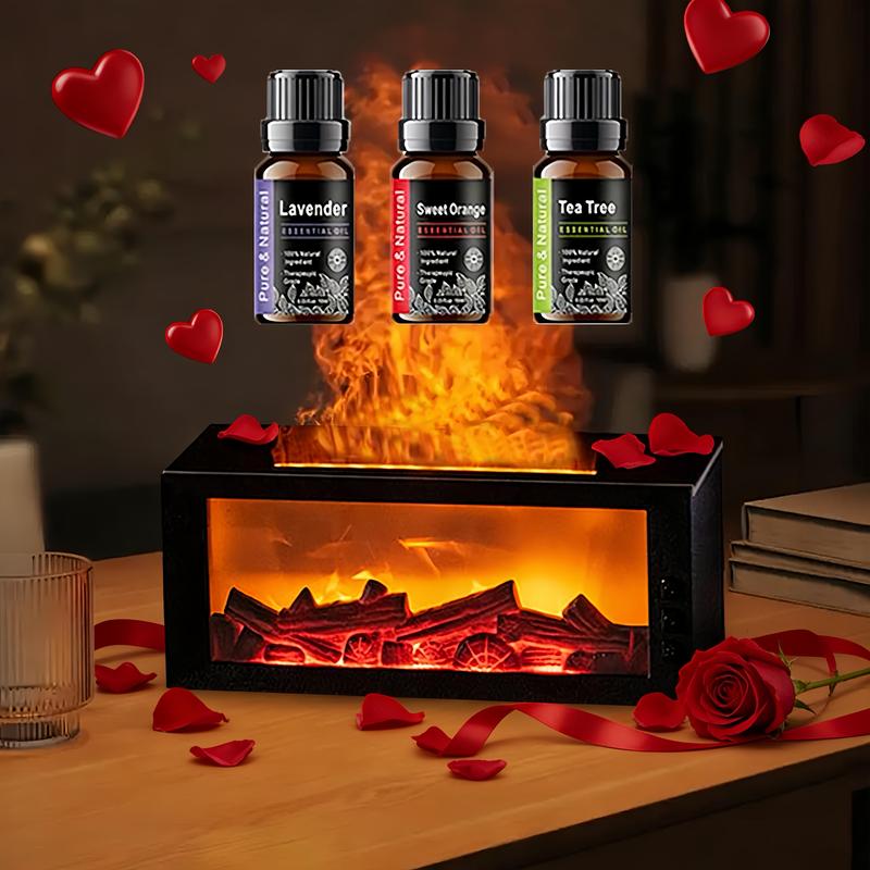 Valentine's Day Gift 300ML Flame Aroma Diffuser with Remote Control Romantic Fireplace Night Light & essential oil Humidifier for Bedroom 7 Color LED Lights humidifier