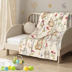 Easter Blanket Cute Bunny Easter Egg Flower Leaves Throw Blanket for Couch,Lightweight Soft and Warm Throws Blankets for Sofa Bed Living Room in Spring