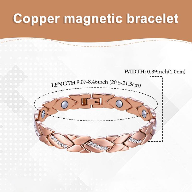 Women's leaf bracelet, pure copper magnetic bracelet withdiamonds, 3500 gauss effective magnet, outdoor fun