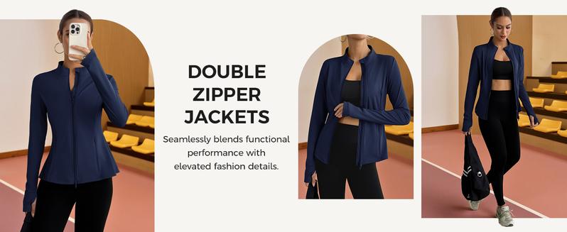 Fisoew Sports Women's Zippered Sports Jacket, Pleated Lightweight Slim Fit  Stand Collar with Thumbhole Pockets,Valentine's Day Gift Recommendations