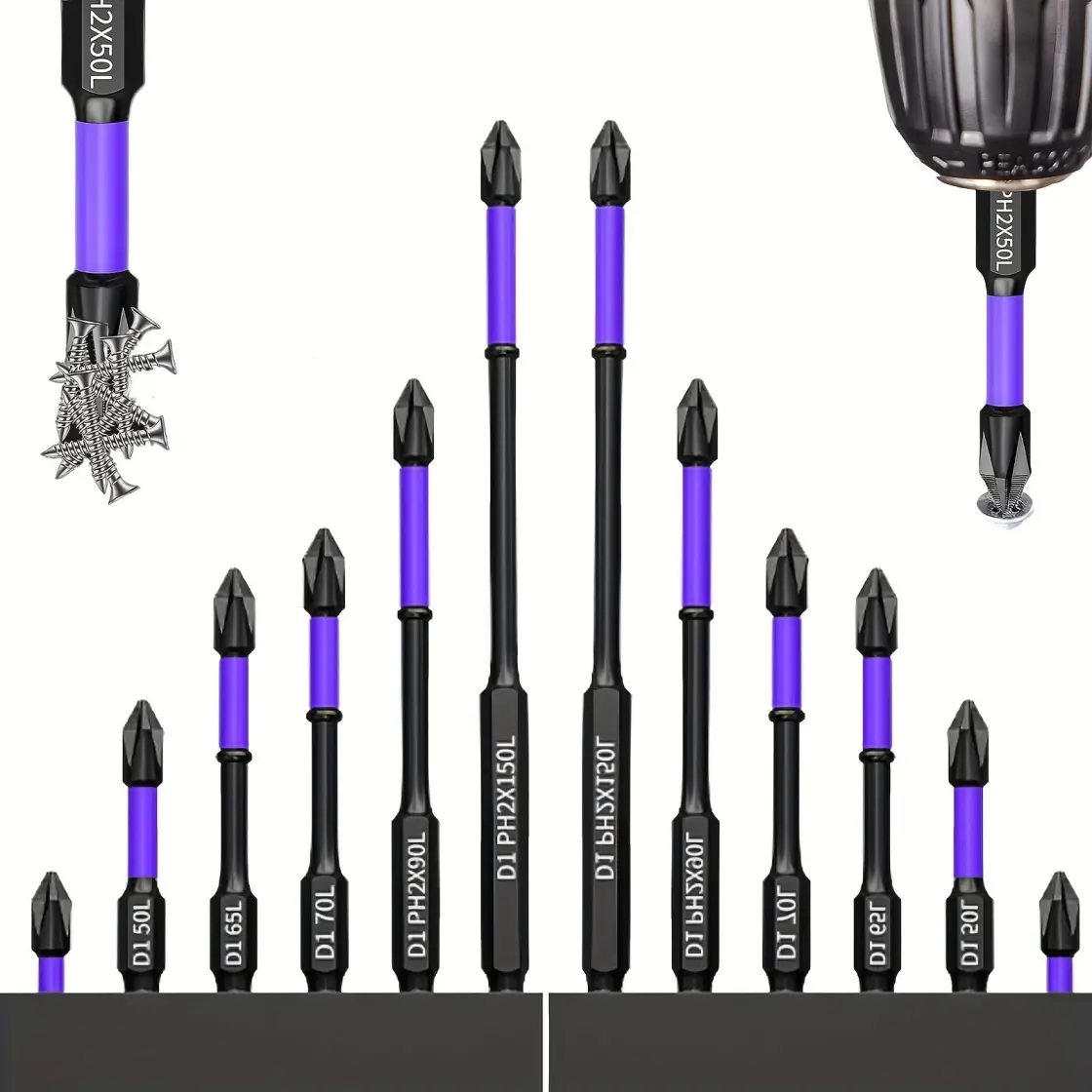 Anti Slip Phillips Cross Slot PH2#2 Short Screwdriver Bit Set 15PCS 1/4 Inch Hex Shank 2 Inch/50 mm Length S2 Steel with Magnetic Tip for Power Screwdriver Drill Impact Driver Tool Accessory k5 drillbit