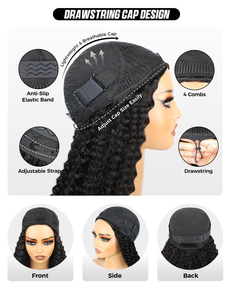 [NEW IN] OQ HAIR 250% Wear Go Half Wig Yaki Spiral Curls Invisible Hairline Glueless Human Hair Wig With Drawstring Seamless Flip Over No Lace Various Styles